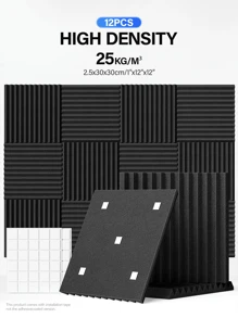 ODEK PRETTY 12 件 - 12x12x1/2 英寸声学处理墙板，适用于录音室、音乐室、游戏空间、播客、降噪和吸音材料 | 聚酯楔形吸音泡沫 | 双面胶 - 彩色 - 查看 14