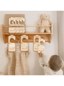 1 套/7 件精美木制婴儿衣柜隔断 - 可爱熊设计，适合新生儿至 24 个月大小的衣服 - 可爱的育儿室装饰衣架隔断，轻松整理您的小宝宝女孩或男孩的房间，婴儿洗礼家庭装饰礼物，婴儿洗礼复活节礼物，适合女孩/男孩的物品 - 彩色 - 查看 11