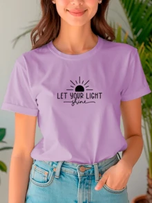 Camiseta Babylook Tshirt Feminina Deixe Sua Luz Brilhar Let Your Light Shine Frases Personalizada 100% Algodão Várias Cores - Roxo - Visão 1