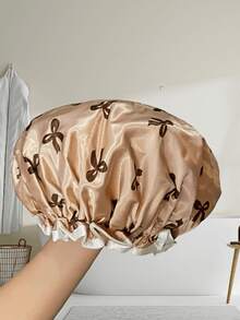 1er-Pack Doppelschicht wasserdichte Duschhaube, Duschhaarmütze mit Schleifenmuster, Haushaltskopfbedeckung gegen Küchenrauch, Haarmütze, Reise-Urlaubsartikel, Haarschmuck für Frauen, Haare, Reise, Haarprodukte, Haarwerkzeuge, Harzeug, Friseur, Friseurzubehör, Friseursalon, Friseurausrüstung