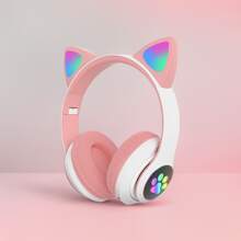 Cat Ear RGB Wireless Gaming Headset Wireless 5.3, 40H Playtime, Adorable Foldable Headphones, LED - Equipped Wireless Headphones, Wireless High Fidelity Sound Quality, Can Play For A Long Time, Cat Ear RGB Headphones For Kids, Foldable Christmas Halloween Gift With LED Lights