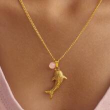1pc Women's Stainless Steel Beach & Ocean Themed Shark Pendant Necklace With Natural Stone, Simple Everyday Necklace