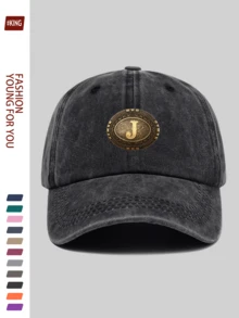 1 pieza Gorra de béisbol casual y de moda con letra "J", con gráfico metálico de estilo vintage del oeste, diseño ajustable ligero y duradero, transpirable para vacaciones, escuela, oficina, todas las estaciones, regalo ideal para parejas jóvenes, ciclismo al aire libre, deportes, calle, vacaciones, padres, fiesta, vuelta al cole, Día del Padre - A - Ver 21