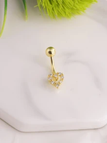 1件装 CZ 心形肚脐环，身体穿刺饰品，情人节、母亲节礼物 - 金黃色 - 查看 1