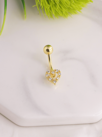 1 pieza Anillo de ombligo con forma de corazón de CZ, joyería de perforación corporal, regalo para el Día de San Valentín, Día de la Madre