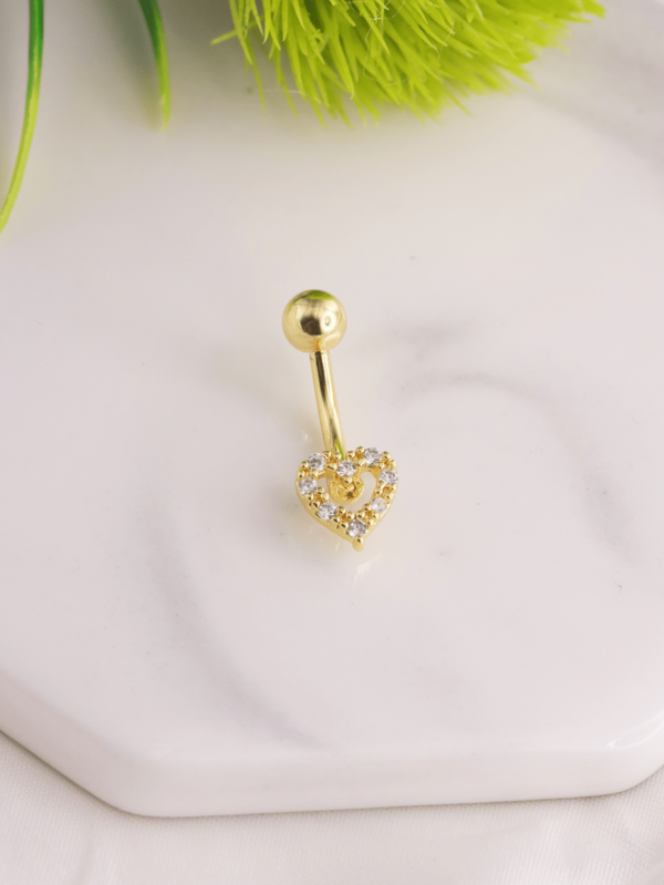 1 pieza Anillo de ombligo con forma de corazón de CZ, joyería de perforación corporal, regalo para el Día de San Valentín, Día de la Madre