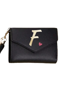 1pc Women's Folding Short Wallet, Black PU Leather Material, Printed With A-Z Letters And Pink Hearts, Cute Girl Coin Purse, Fashion Ladies Card Holder, Mini Tassel Wallet, Waterproof And Portable, Large Capacity, Can Hold Credit Cards, ID, Cash, Etc. - Black - View 19