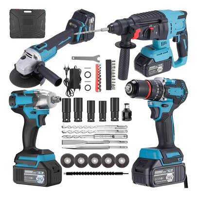 CASALIVA Kit 4pcs Llave De Impacto+taladro+rotomartillo+esmeriladora Azul Fix