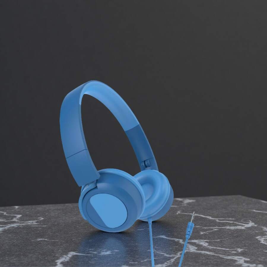 Wired On-Ear Headphones - 3. 5mm Jack Foldable Design, Lightweight 5. 3oz With Foam Cushions, 3ft Cord For School/Office, No Mic Basic Headset,Comfortable Wired Headphones,Classic Wired Headphones,Everyday Use Headphones,Library Headphones,Music Headphones,3. 5mm Jack Earphones,Travel Headphones - 藍色 - 查看 1