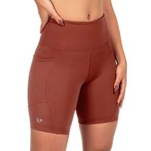 Women's Compression Shorts With Pockets For Running, Walking, Gym - Chocolate Brown - View 2