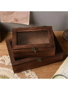 1pc Elegant Wooden Vintage Cabinet Featuring Glass Door Panel And Drawer For Stylish Cosmetics And Miscellaneous Storage, Perfect For Valentine's Day Gifts, Home Decor, And Organizing Essentials For The Festive Season, Ideal For Christmas, Thanksgiving, And New Year Celebrations - Coffee Brown - View 4