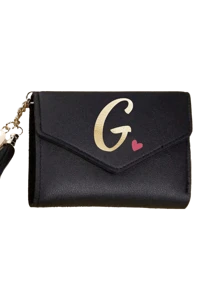 1pc Women's Folding Short Wallet, Black PU Leather Material, Printed With A-Z Letters And Pink Hearts, Cute Girl Coin Purse, Fashion Ladies Card Holder, Mini Tassel Wallet, Waterproof And Portable, Large Capacity, Can Hold Credit Cards, ID, Cash, Etc. - Black - View 11