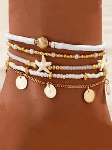 1 set di alla moda cavigliere da spiaggia per vacanze con accessori decorativi vari in acciaio inossidabile, cavigliere