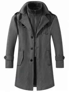 Men's Solid Color Minimalist Everyday Long Sleeve Overcoat - Dark Grey - View 1
