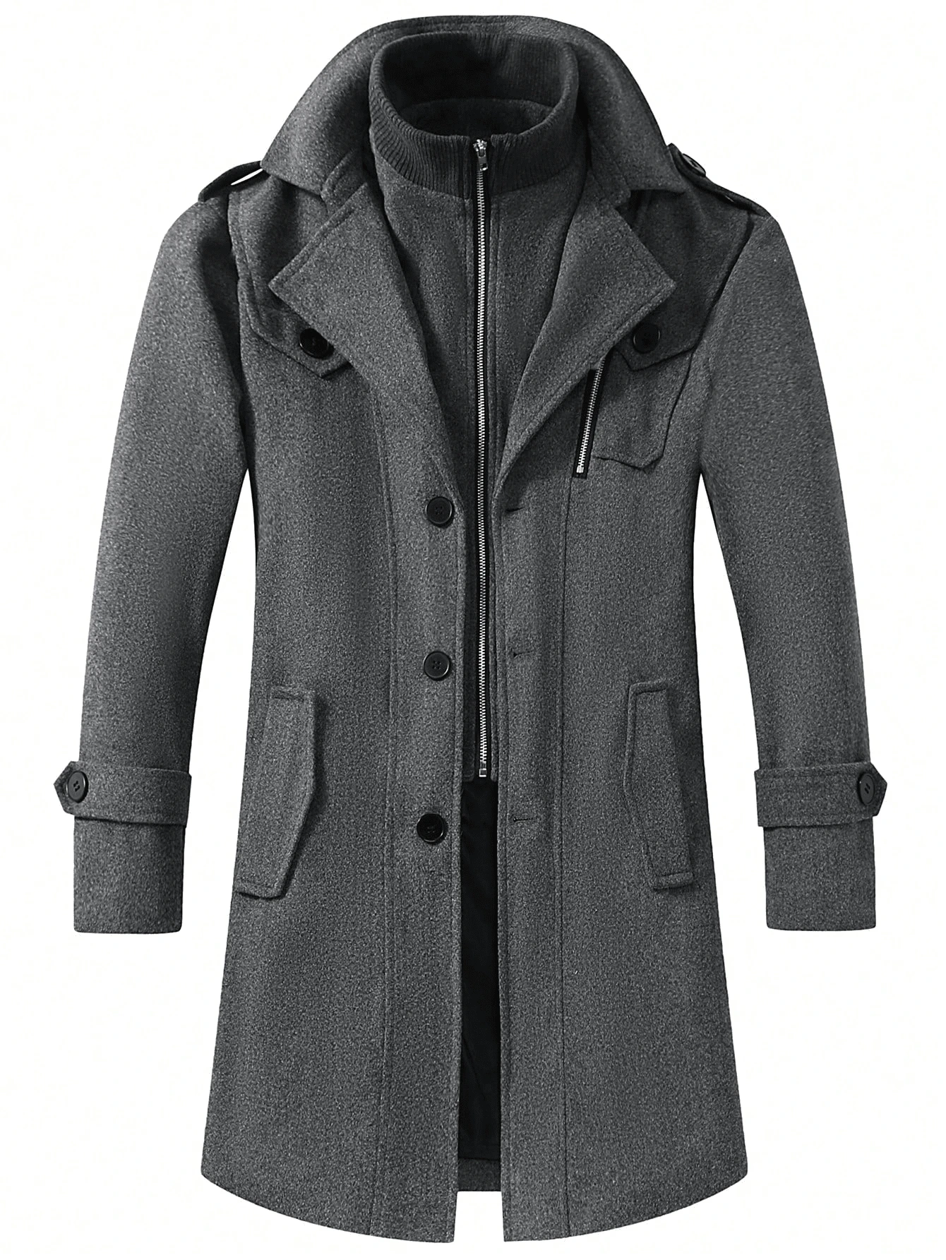 Men's Solid Color Minimalist Everyday Long Sleeve Overcoat - Dark Grey - View 1