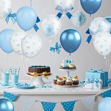 Ballons avec nœud bleu, 20/30 ballons bleus et blancs de 12 pouces avec imprimés de nœuds, spécialement conçus pour les fêtes d'anniversaire de jeune fille, les décorations de fiançailles de la mariée, Halloween, jolies décorations de ballons.
