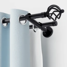 IsEasy Curtain Rod 25mm Curtain Rod 1 Track 2 Tracks Stainless Steel Metal 80-280cm - Black-2-läufig - View 3