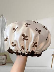 1er-Pack Doppelschicht wasserdichte Duschhaube, Duschhaarmütze mit Schleifenmuster, Haushaltskopfbedeckung gegen Küchenrauch, Haarmütze, Reise-Urlaubsartikel, Haarschmuck für Frauen, Haare, Reise, Haarprodukte, Haarwerkzeuge, Harzeug, Friseur, Friseurzubehör, Friseursalon, Friseurausrüstung