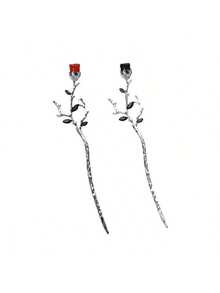 2件套 现代复古新款中式玫瑰花发夹，多功能新款金属玫瑰花发饰，花朵发夹（花朵形状随机），女士发饰，发髻延长，发型发夹 - 彩色 - 查看 5