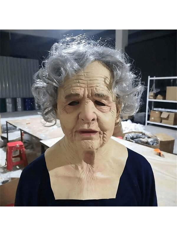1pc Realistic Latex Elderly Mask, Grandpa/Grandma Costume Head Cover, Suitable For Cosplay, Holiday Decoration