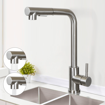 homefire Rubinetto da cucina nero, rubinetto da cucina - rubinetto estensibile per lavello con doccia, rubinetto da cucina girevole, miscelatore ad alta pressione per lavello da cucina, tubo flessibile da cucina a 360°, rubinetto da cucina opaco