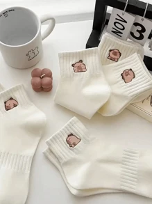 5 Pares de Meias Folgadas e Fofas de Capivara para Mulheres, Adequadas para Uso Doméstico e Esportivo