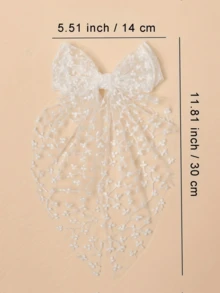 1pc Lace Embroidered Bow Headband, Chiffon Ribbon Hair Clip, Versatile Hair Accessory Suitable For Photoshoot, Travel, Wedding - Multicolor - View 2