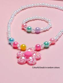 2 peças/Conjunto Colar Pingente de Flor Fofo e Conjunto de Pulseira de Contas, Adequado para Meninas Diariamente, Festivais, Festas e Presentes de Aniversário