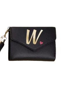 1pc Women's Folding Short Wallet, Black PU Leather Material, Printed With A-Z Letters And Pink Hearts, Cute Girl Coin Purse, Fashion Ladies Card Holder, Mini Tassel Wallet, Waterproof And Portable, Large Capacity, Can Hold Credit Cards, ID, Cash, Etc. - Black - View 13