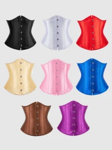 Plus Size Retro Satin Corset Belt For Women, Non-Stretch Satin Waist Cincher, Off-Shoulder Tie Bust Shaping, Suitable For Party, Carnival, Halloween And Other Occasions - Multicolor - View 2