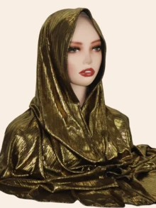 1件装女士时尚针织弹力金箔材质新颖头巾，方便佩戴，中东风格，适合搭配正装 - 燙金條紋頭巾 - 查看 14