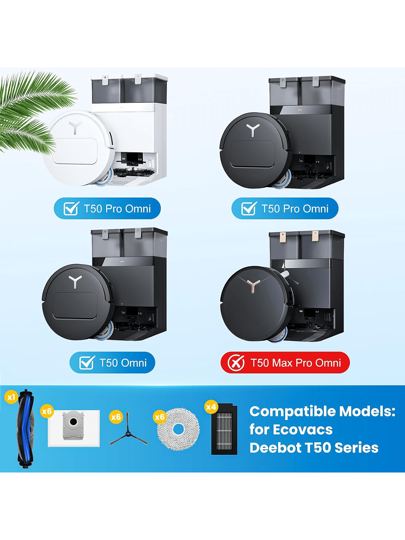 24 Pcs Replacement Parts For Ecovacs Deebot T50 Pro Omni / T50 Pro / T50 Omni Robot Vacuum, Include 1 Main Brush, 6 Dust Bags, 4 Filters, 6 Side Brushes, 6 Mop Pads And 1 Cleaning Tool view 2