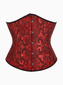 Plus Size Women's Lace-Up Brocade Corset, Front Closure Brocade Waist Cincher, Suitable For Parties, Carnivals, Halloween And Other Occasions