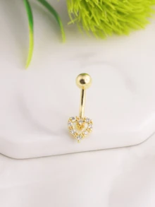 1件装 CZ 心形肚脐环，身体穿刺饰品，情人节、母亲节礼物 - 金黃色 - 查看 9
