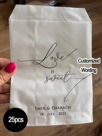 25psc Personalized Paper Bags-Love Is Sweet-Wedding Favour Paper Bags-White/Kraft Candy Bar Bags, Set Of 25 Ornamental Fashionable, High-Quality, Stylish, Exquisite Custom, Personalized, Unique Ideal Gifts Home, Garden, Office, For Anniversaries, For Valentine's Day, For Mother's Day, For Birthdays, For Father's Day, For Graduation, For Weddings, For Housewarming,Christmas Gift Supplies