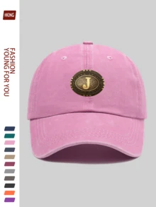 1 pieza Gorra de béisbol casual y de moda con letra "J", con gráfico metálico de estilo vintage del oeste, diseño ajustable ligero y duradero, transpirable para vacaciones, escuela, oficina, todas las estaciones, regalo ideal para parejas jóvenes, ciclismo al aire libre, deportes, calle, vacaciones, padres, fiesta, vuelta al cole, Día del Padre - A - Ver 20