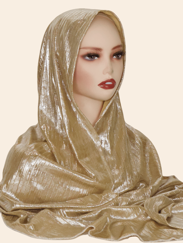 1pc Women's Fashion Knitted Elastic Gold Foil Material Novelty Headscarf, Convenient Hijab Turban Style, Middle Eastern
