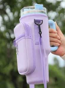 1 PIEZA Bolsa portátil para botella de agua, con bolsa para teléfono, compatible con botella de agua /Maeky de 40 onzas (aproximadamente 1134.0 ml), bolsa con asa, correa para el hombro ajustable, compatible con accesorios de la taza