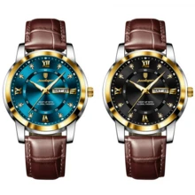 正品 POEDAGAR 手表（原装）顶级奢华男士手表 50 防水日期星期防水夜光皮革男士手表休闲男士手表运动男士石英表日本进口石英机芯返校必备礼物父亲兄弟