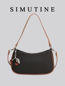 SIMUTINE 1 件拼色简约女士单肩包，适合日常通勤、购物，可调节肩带斜挎包带吊坠 - 黑色 - 查看 1