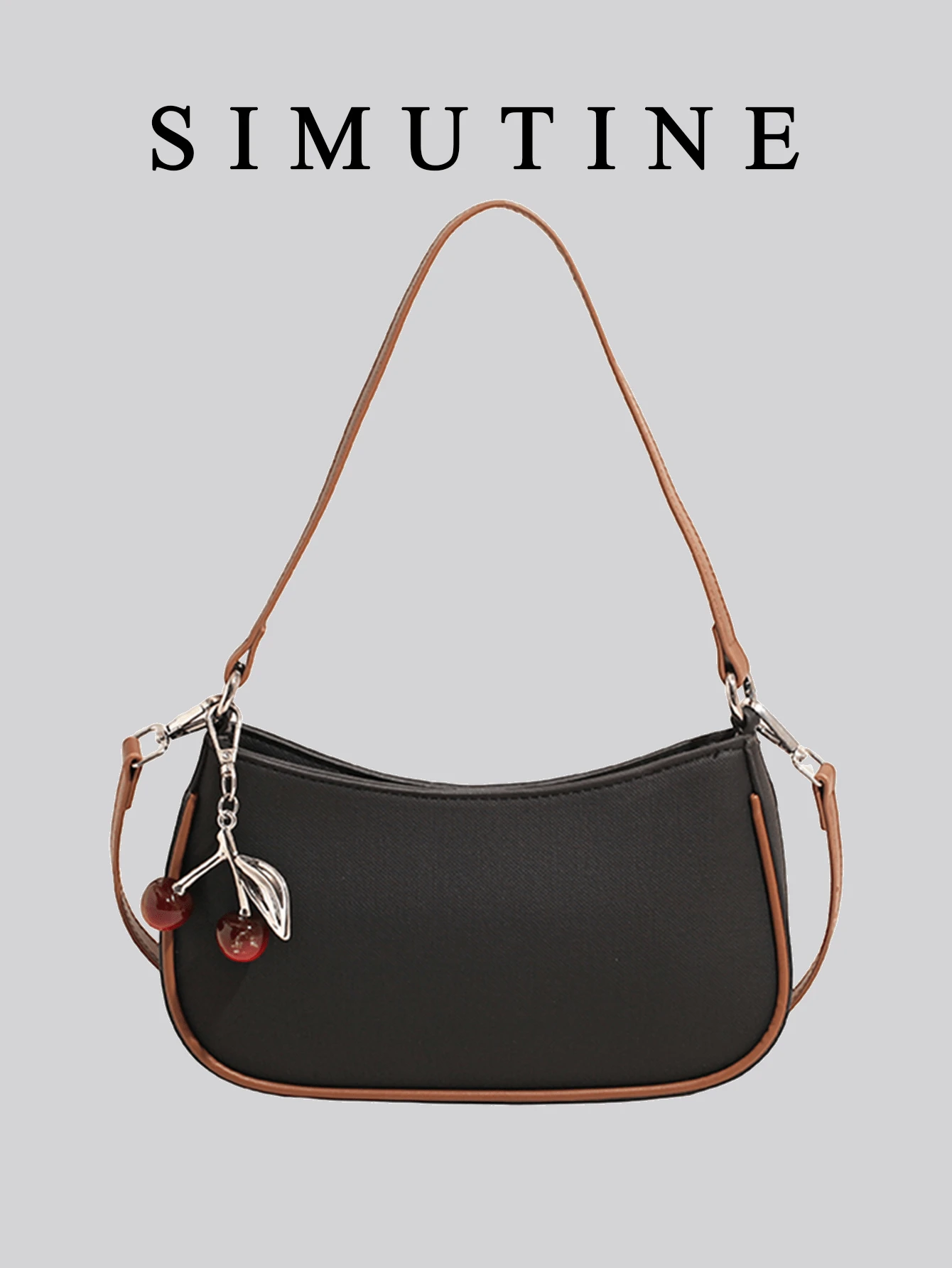 SIMUTINE 1 件拼色简约女士单肩包，适合日常通勤、购物，可调节肩带斜挎包带吊坠 - 黑色 - 查看 1