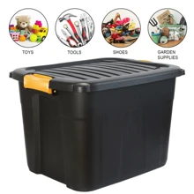 Heavy Duty Parabox Storage Box With Lid - 20L Or 42L Lockable, Stackable, Clip Handles, Black Thick Plastic Box For Indoor Or Outdoor Use - Organiser Stacking Boxes Home Organizer