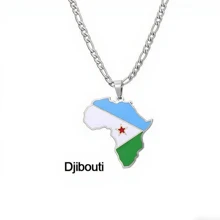 Popular Africa Theme Dripping Oil Stainless Steel Map Pendant Necklace