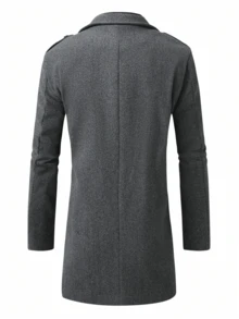 Men's Solid Color Minimalist Everyday Long Sleeve Overcoat - Dark Grey - View 4