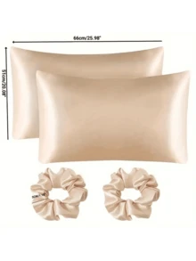 4 bucăți/Set, incluzând 2 legături de păr și 2 fețe de pernă din satin, fără miez de pernă inclus. - Bej - Vizualizare 3