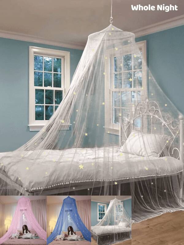 1 pieza Red mosquitera para cuna/cama de niños con dosel con estrellas que brillan en la oscuridad, mosquitera colgante protectora para cuna de bebé, tienda para cama de bebé, estilo princesa blanco, se ajusta a camas de 1.5m, para uso diario