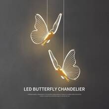 XINGOO 1 Light/2 Lights /3 Lights Butterfly Pendant Light, Modern Acrylic Lampshade, LED Gold Pendant Light, Suitable For Stairs, Kitchen, Dining Table, Bedside Table, Children's Room Decoration, Girls' Bedroom, 3000k Warm Light, 6000K White Light 110-230V - Butterfly - View 2