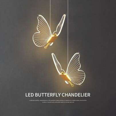 XINGOO 1 Light/2 Lights /3 Lights Butterfly Pendant Light, Modern Acrylic Lampshade, LED Gold Pendant Light, Suitable For Stairs, Kitchen, Dining Table, Bedside Table, Children's Room Decoration, Girls' Bedroom, 3000k Warm Light, 6000K White Light 110-230V