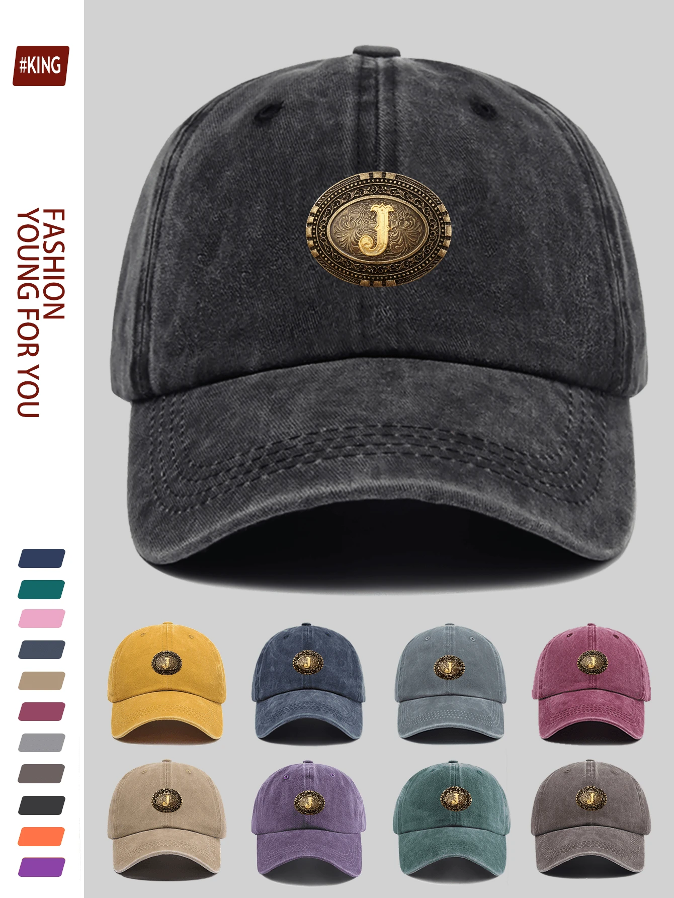 1 pieza Gorra de béisbol casual y de moda con letra "J", con gráfico metálico de estilo vintage del oeste, diseño ajustable ligero y duradero, transpirable para vacaciones, escuela, oficina, todas las estaciones, regalo ideal para parejas jóvenes, ciclismo al aire libre, deportes, calle, vacaciones, padres, fiesta, vuelta al cole, Día del Padre - A - Ver 1