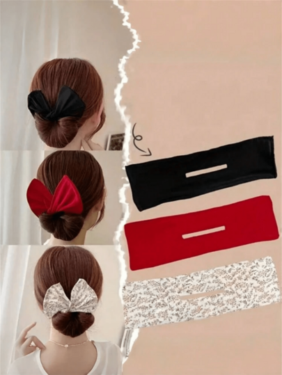 3/1 Peça Conjunto Acessórios de Cabelo Femininos Elegantes com Estampa de Poá e Estampa de Onça, Formador de Coque Bagunçado, Laço, Faixa de Cabeça de Verão